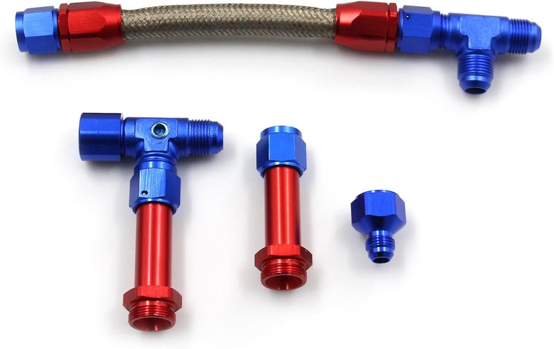 LVOUP 4150 Carburetor Fuel Line Kit 8AN Dual Feed to 7/8" Braided Dual Inlet for Holley Red+Blue - Image 5